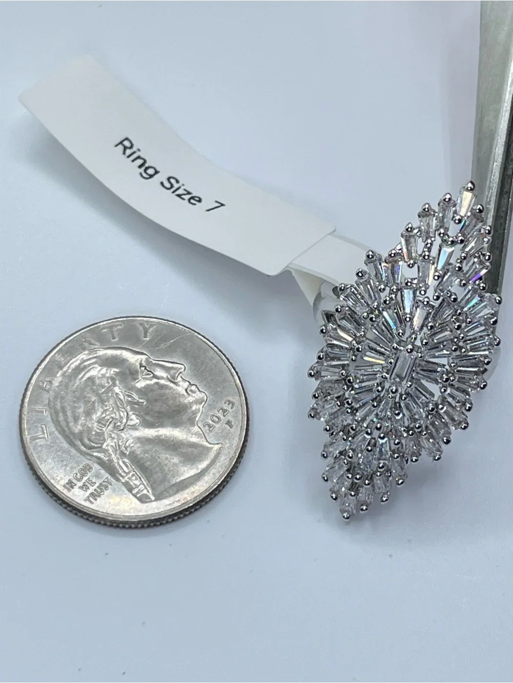 Swarovski Crystal Elements White Crystal Art Deco Statement Ring Sz 7 Bold